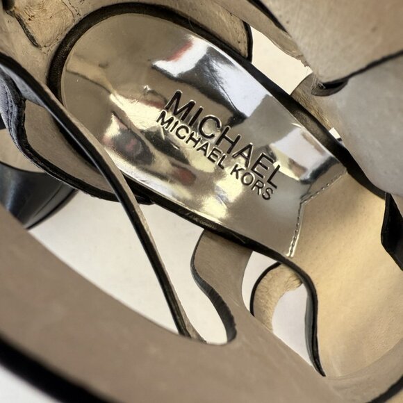 Michael Kors Lucinda Black Leather Zip Back Open Toe Heels Shoes - Picture 2 of 15